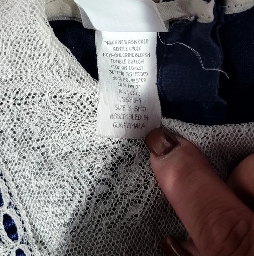 Beauti Edge Navy Velvet Lace Collar Baby Romper Size 3–6 Months